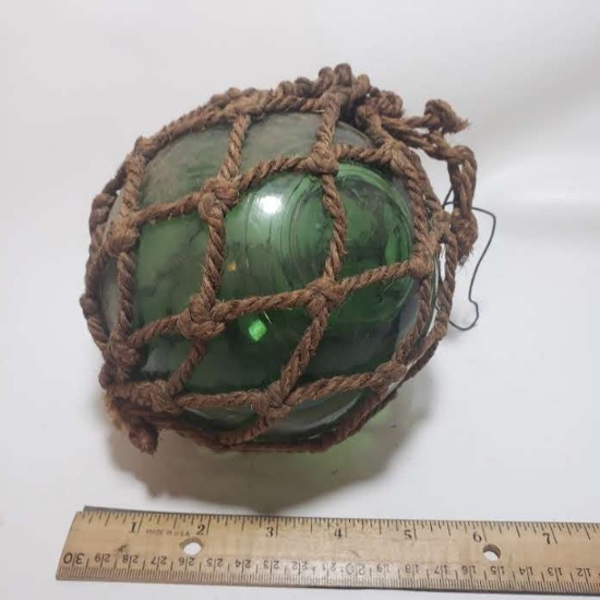 Vintage Green Glass Fishing Float - Marked England