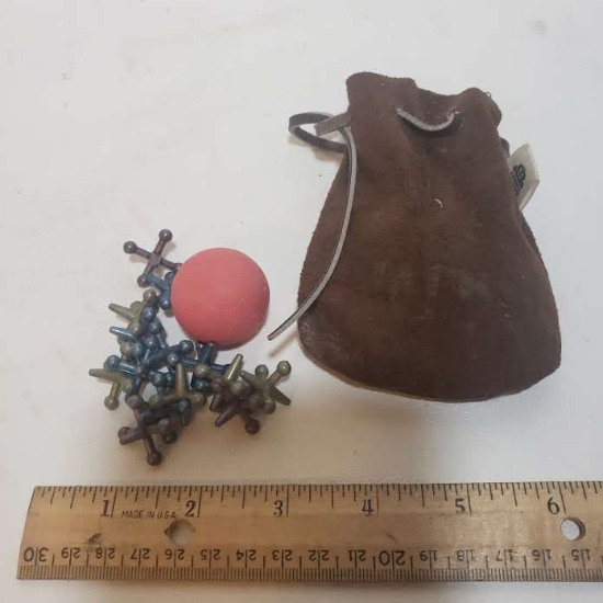 Vintage Jacks Set in Leather Pouch