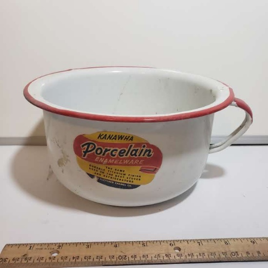 Vintage Kanawha Red/White Porcelain Enamelware Chamber Pot with Label