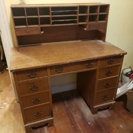 Vintage Wood Desk with Divider Top