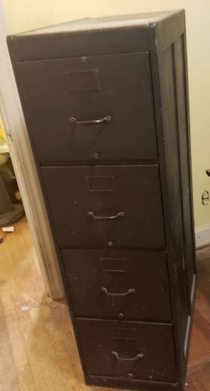 Antique 4 Drawer Wooden Filing Cabinet