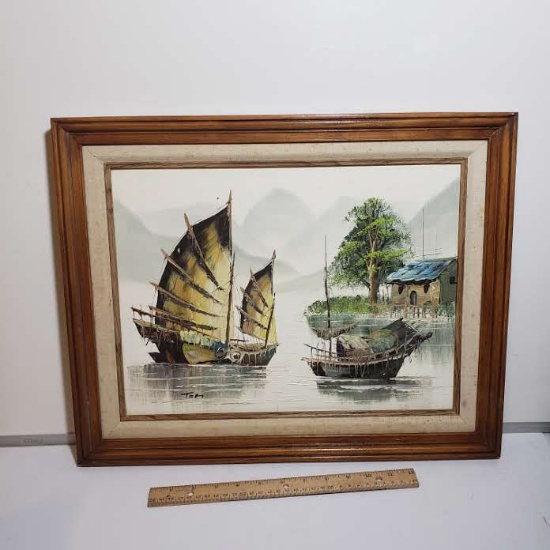 Vintage Framed Oil on Canvas, Signed Tom
