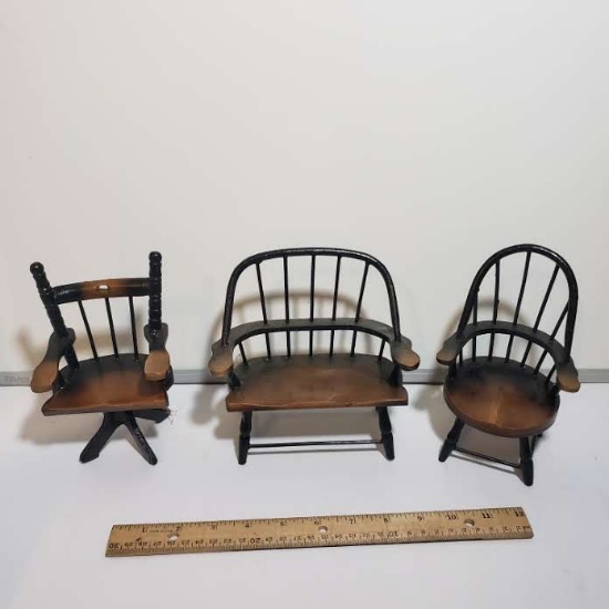 Lot of 3 Pieces of Wooden Doll House Furniture