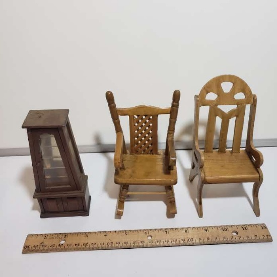 Lot of 3 Pieces of Wooden Doll House Furniture