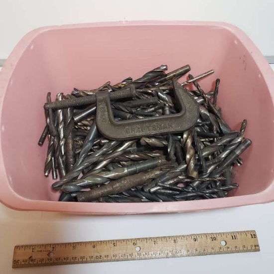 Large Lot of Drill Bits and Craftsman C Clamp