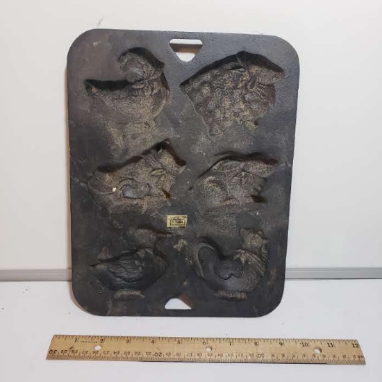 Vintage Cast Iron Muffin Pan, Farm Animals