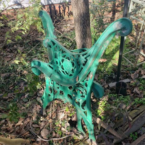 Pair of Decorative Green Cast Iron Bench Sides