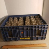 Vintage Plastic Pepsi Crate Filled with 24 Pint Size Milk Bottles