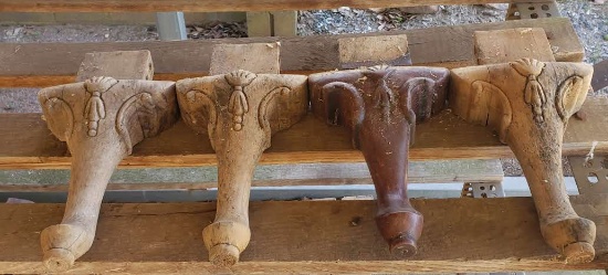 Lot of 4 Vintage Ornate Wooden Furniture Legs