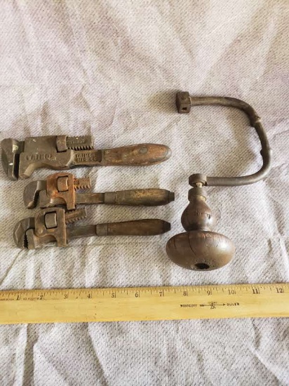 Lot of 4 Vintage Wood Handle Tools