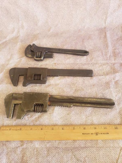 Lot of 3 Vintage Marked Names Monkey Wrenches - Walco Pipe, Fairmount Cleve, Wakefield