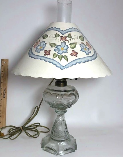 Viintage Glass Oil Lamp Wired as Electric Lamp - Works