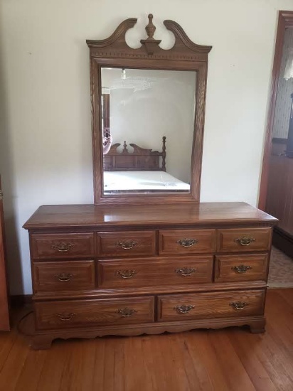 Vintage Wood Dresser and Mirror