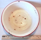 Vintage White Enamelware Bowl with Red Rim