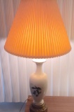 Vintage Table Lamp with Leaf Design & Pleated Shade