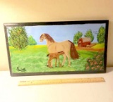 Vintage Horse and Foal Hand Painted on Wood