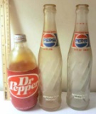 Lot of 3 Vintage Bottles - 2 Pepsi and 1 Dr Pepper