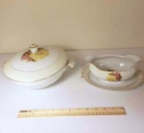 Set of Vintage Yellow Rose China Soup Tureen and Gravy Bowl