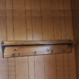 Vintage Wood Shelf with Coat Hooks