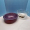 Glass Bowl with Silver Plated Bottom and a Purple Melamine Bowl