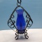 Hanging Metal Lantern with Cobalt Blue Chimney