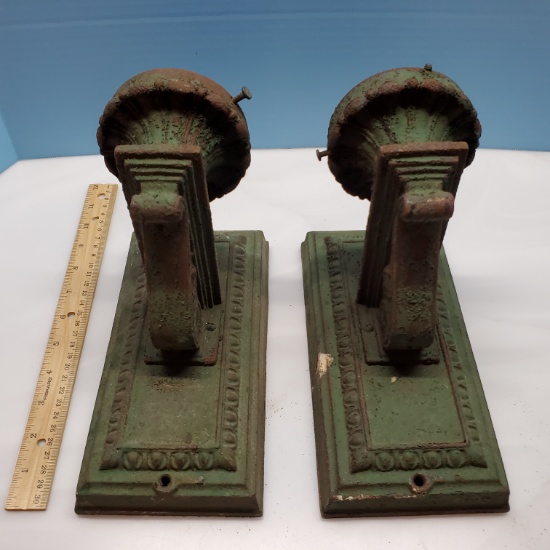 Antique Electric Cast Iron Wall Sconces with Egg & Dart Border Detail