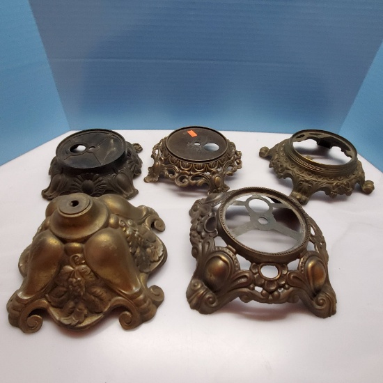 Lot of 4 Metal Victorian Lamp Bases and 1 Plastic Lamp Base