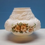 Antique White Milk Glass 8” Shade with Pink Flowers and Embossed Roses