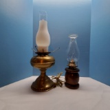 Vintage Metal Rayo Electric Lamp and an Oil Lamp with Wood Base