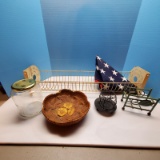 Metal Rack, American Flag, Coaster Holder, Candle Holder, Resin Embossed Flower Bowl