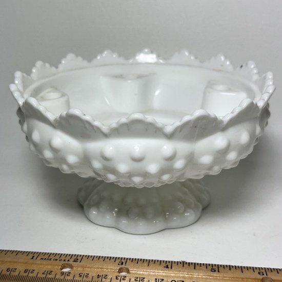 White Hobnail Fenton Milk Glass Pedestal Candle Bowl