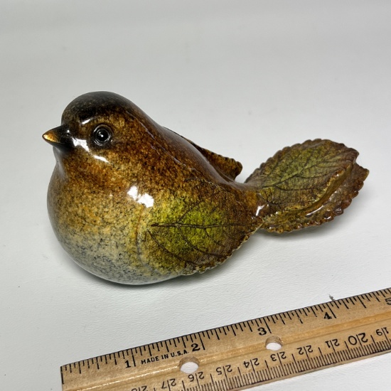 Stone Bird Figurine with Leaf Imprinted Wings
