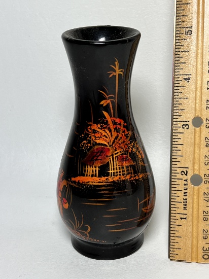 Oriental Small Black Lacquer Vase