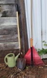 Lot of Garden Tools - Rake, Shovel, Ax and Watering Jug
