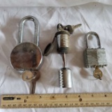 Lot of 3 Assorted Locks with Keys