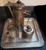 Vintage Silver Plate Teaset - Platter, Teapot, Sugar and Creamer