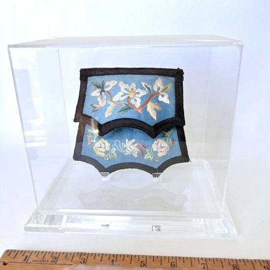 Hand Embroidered Chinese Purse in Lucite Display