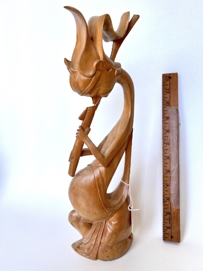 Oriental Carved Wooden Flutist Figurine