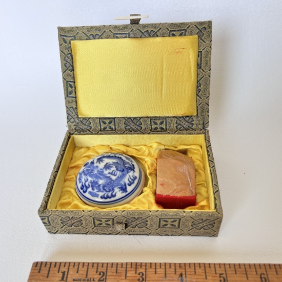 Custom Name Chinese Chop Stamp with Porcelain Seal Paste Box
