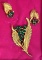 Meyers Arnold Gold Tone Brooch and Clip on Earring Set with Green Stones