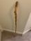 Unique Faced Carved Handled Wooden Walking Stick with Rubber Grip on Bottom