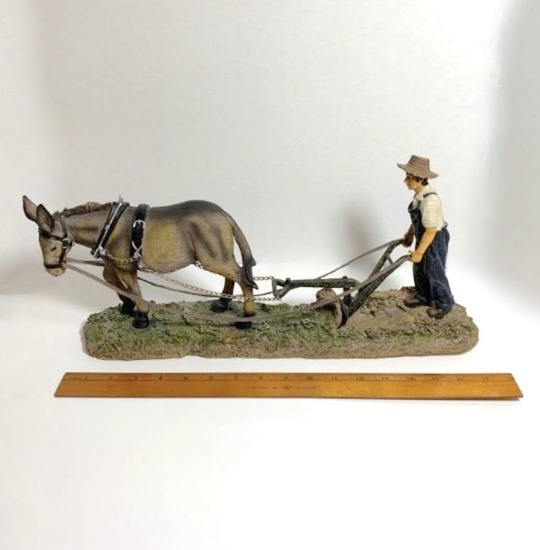 Vintage Farmer And Plow Mule Statue