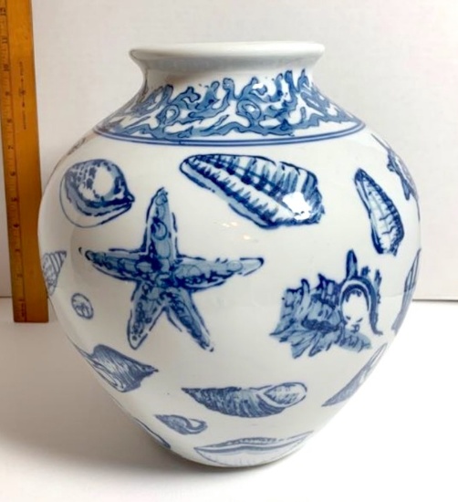 Blue & White Porcelain Vase with Shell Design