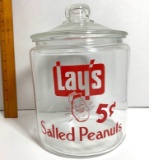 Glass Lay's 5¢ Salted Peanuts General Store Jar with Lid