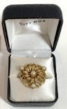 Gold Tone Brooch with Faux Pearls in Gift Box