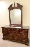 Cherry Wood Dresser with Mirror And Protective Glass Top