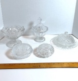 Lot of 5 Pressed Glass Compote, Candy Dishes & More