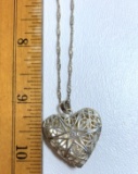 Sterling Silver Puffed Heart Locket Pendant on 20