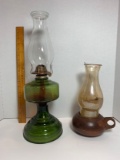 Vintage P & A Risdon Manufacturing Company Oil Lamp and Wooden Based Candle Holder