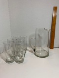 8 Glass and Pitcher Set Engraved with ‘L’